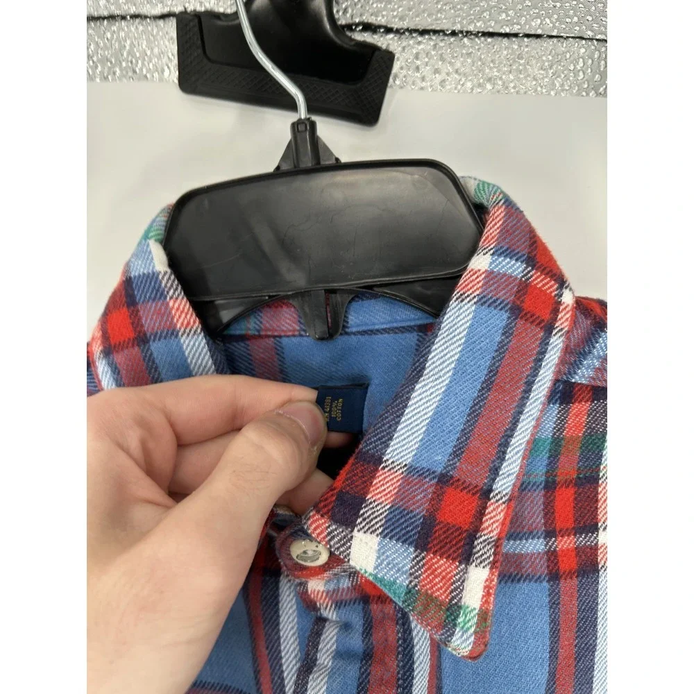 Polo Ralph Lauren Button Up Shirt Mens Small Blue Red Plaid Flannel‎ Two Pockets